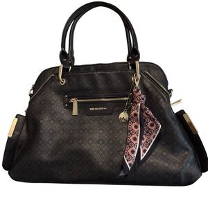 Big Buddha Black Printed Shoulder Dome Handbag with Gold Hardware